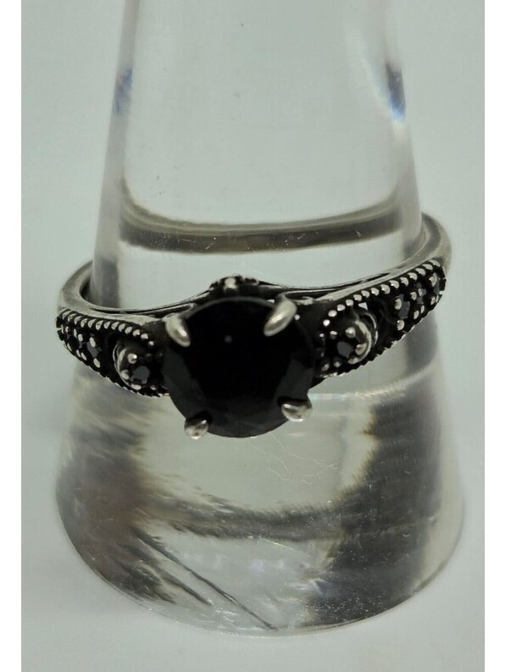 925 Sterling Silver Black Stone Gothic Ring Size 9